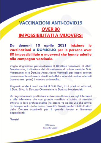 VACCINAZIONI ANTI-COVID19 OVER 80 IMPOSSIBILITATI A MUOVERSI